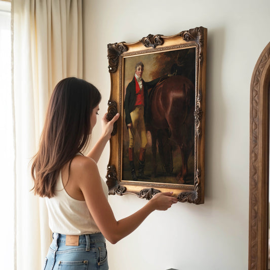 Vintage 19th-Century Equestrian Portrait – Man on Horseback in Victorian Hunting Scene