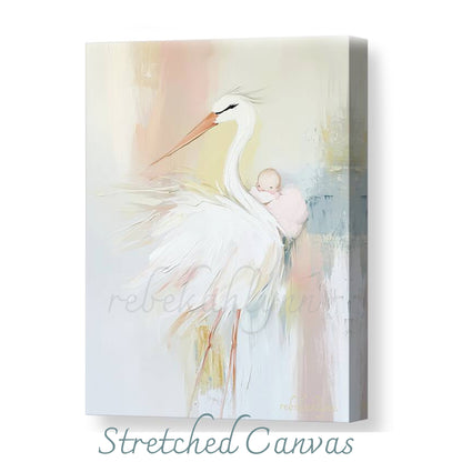 Nursery Artwork - Stork Carrying Baby | Perfect Baby Shower Gift