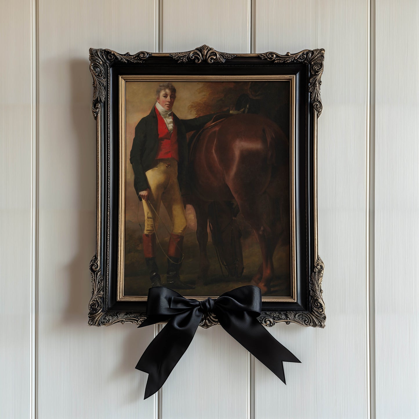 Vintage 19th-Century Equestrian Portrait – Man on Horseback in Victorian Hunting Scene
