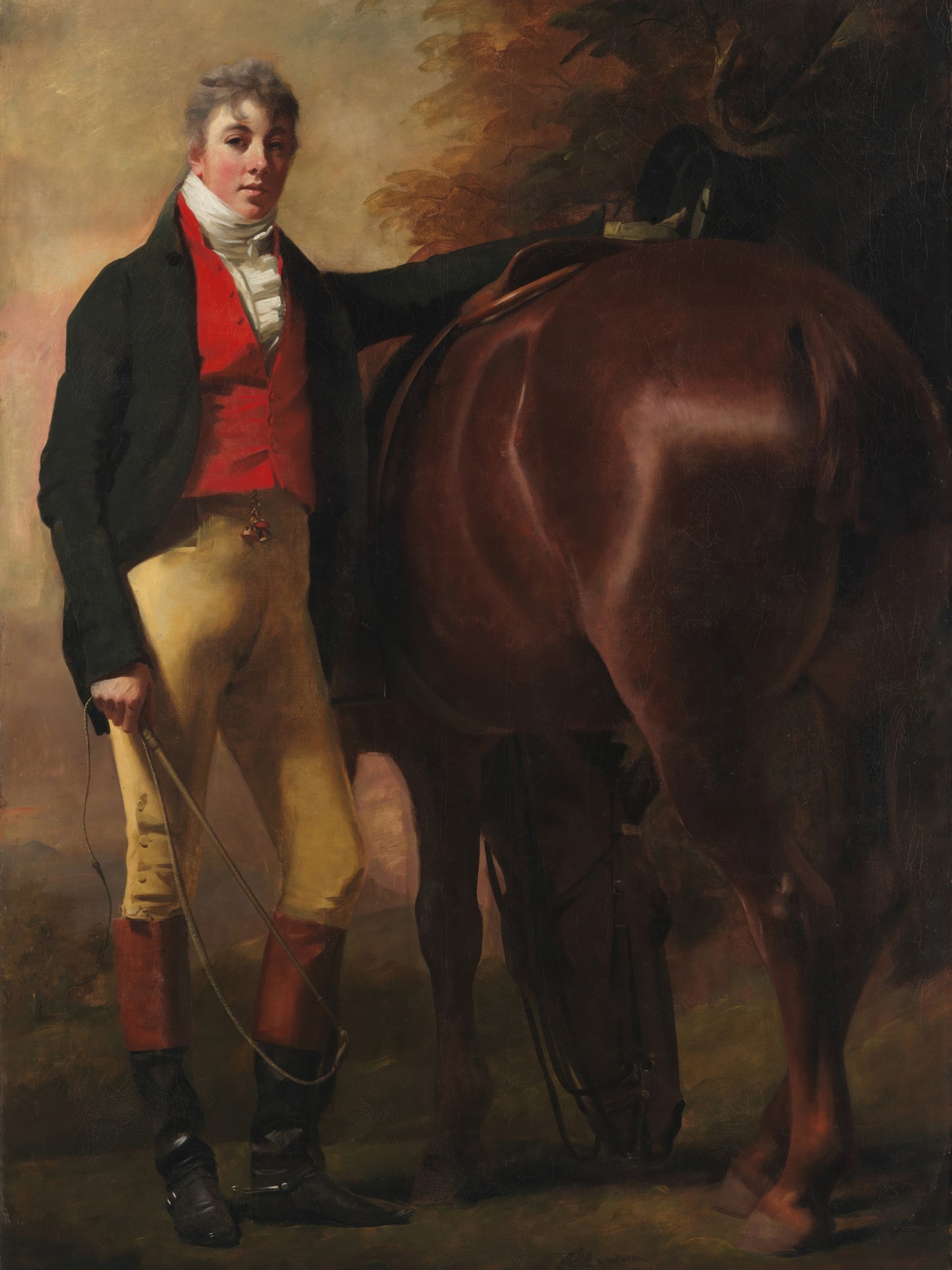 Vintage 19th-Century Equestrian Portrait – Man on Horseback in Victorian Hunting Scene