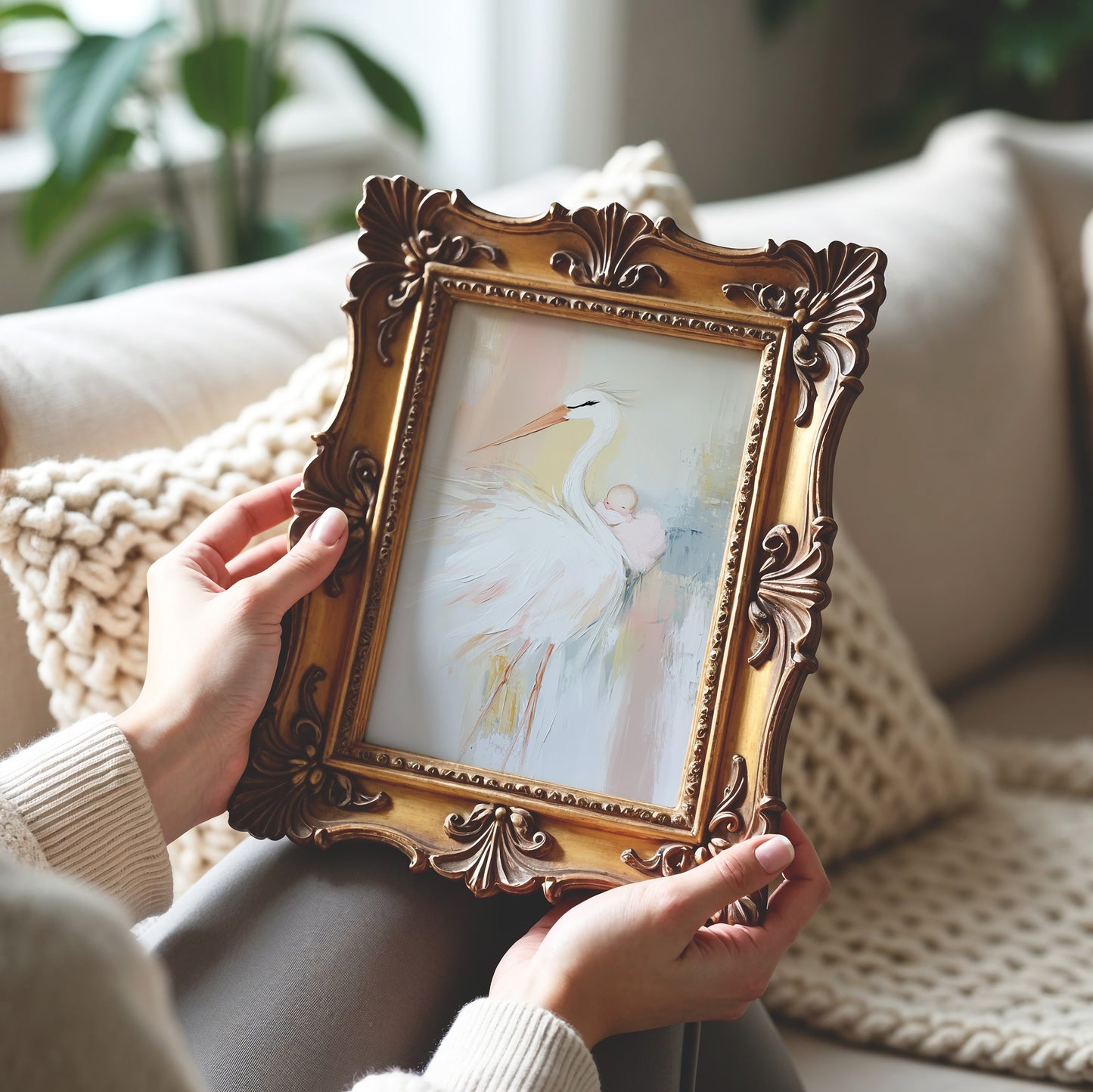 Nursery Artwork - Stork Carrying Baby | Perfect Baby Shower Gift