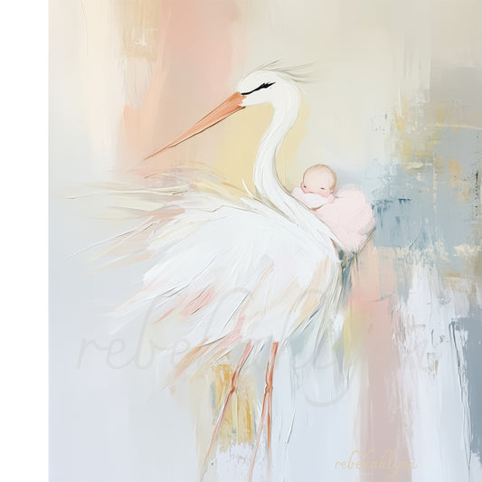 Nursery Artwork - Stork Carrying Baby | Perfect Baby Shower Gift